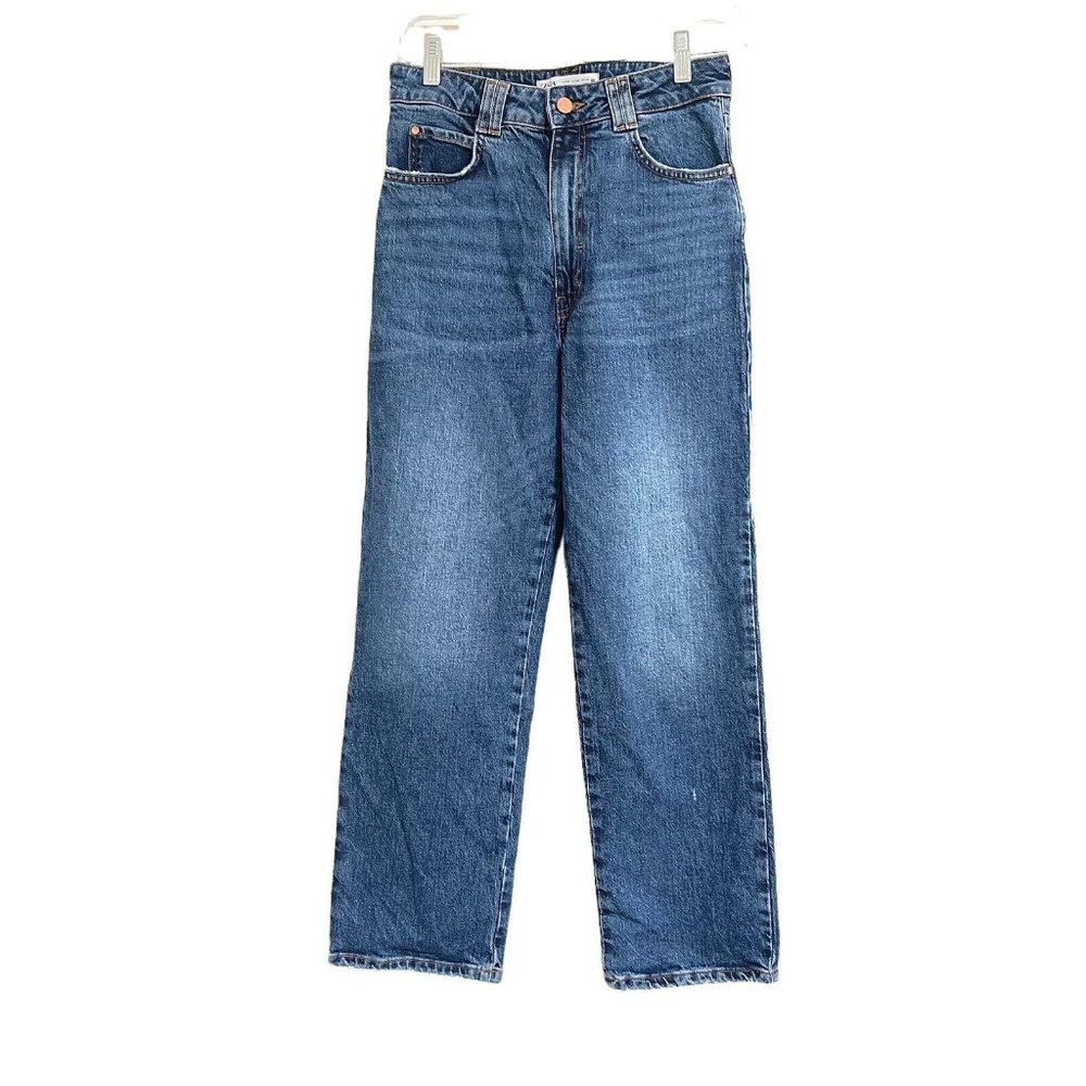 Zara Blue High-Rise Straight Jeans